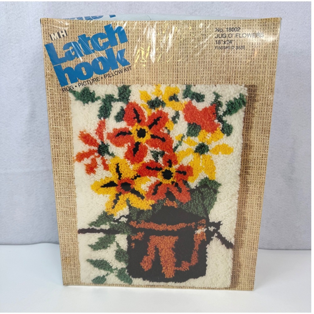 MH Latch Hook Kit Jug O  Flowers 18x24 No 18002 Rug/Picture/Pillow Kit
